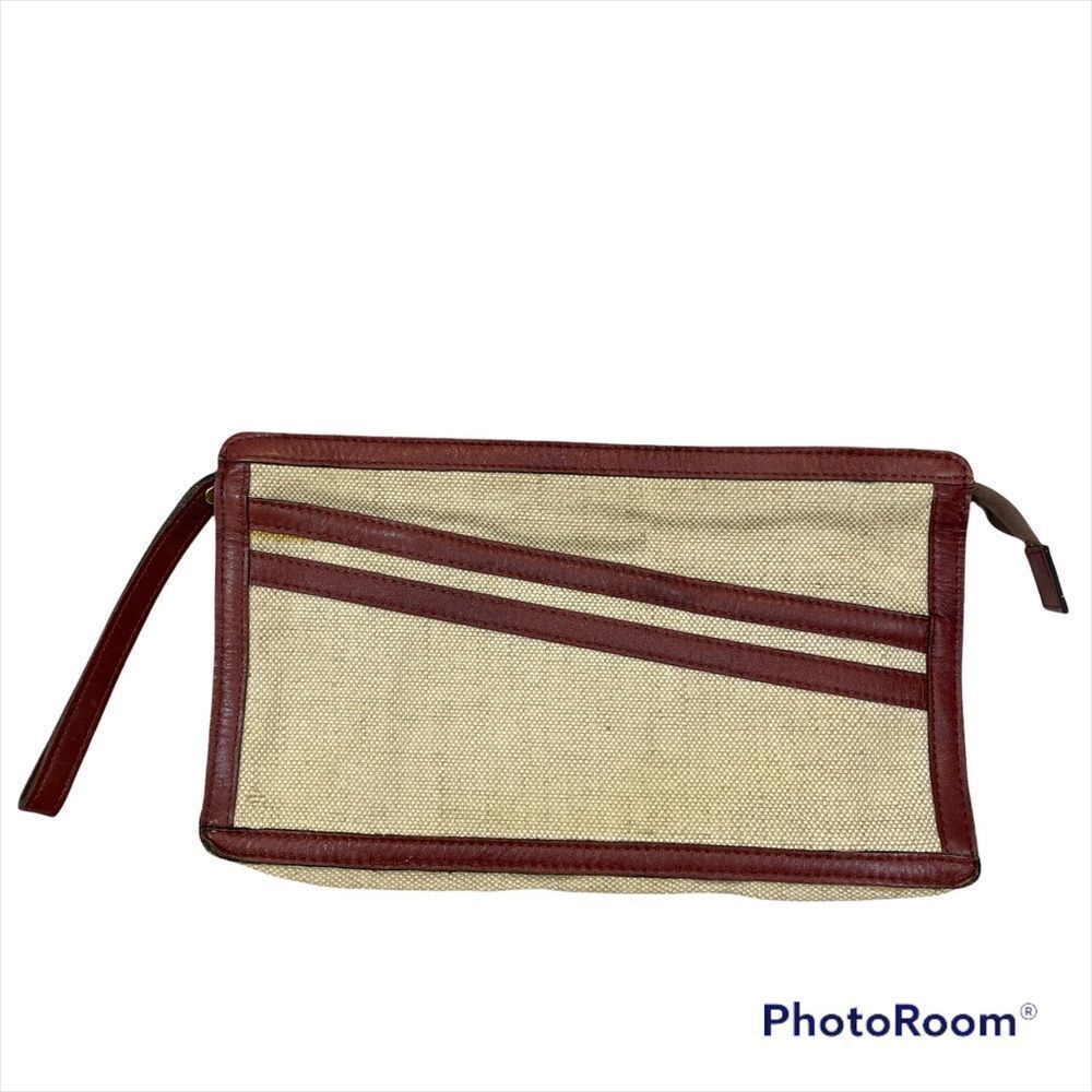Vintage Tano Tweed and Leather Clutch Bag With Wrist‎ Strap Classic Style
